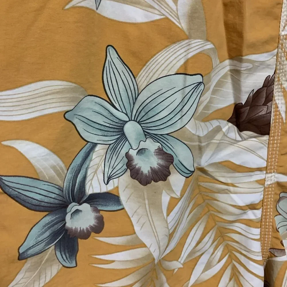 Tommy Bahama Relax Men's Gold Blue Tropical Print Drawstring Swim Trunks Sz XXL